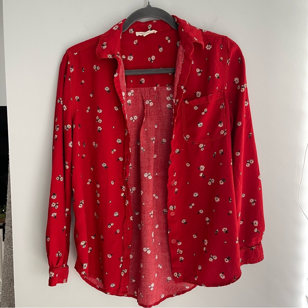 beachlunchlounge Red Floral Button Down Shirt